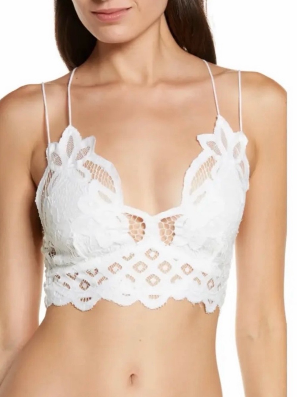 Free People FP One Adella Lace Bralette M White Crochet Boho Crop Top